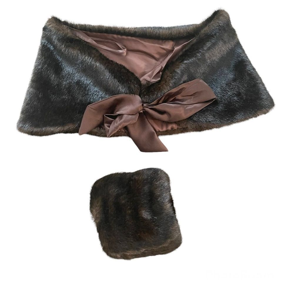 Girls Fur Stole & Muff Hand Warmer Brown